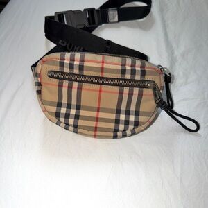 Burberry Beige and Red Check Belt Bag PRE OWNED good condition